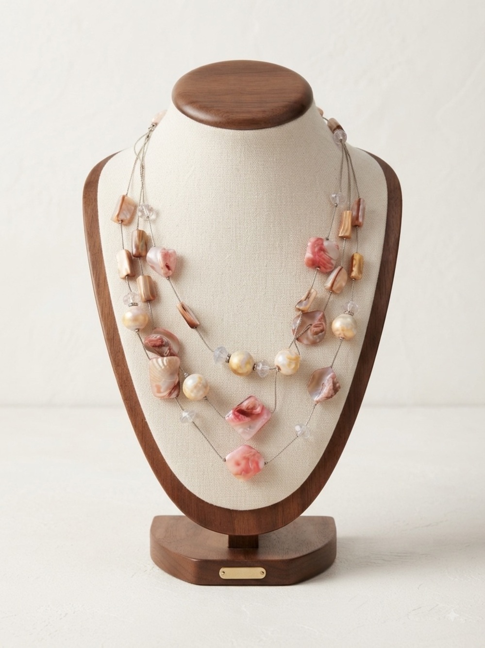 New York and Company Multi-Strand Pink and Gold Statement Necklace